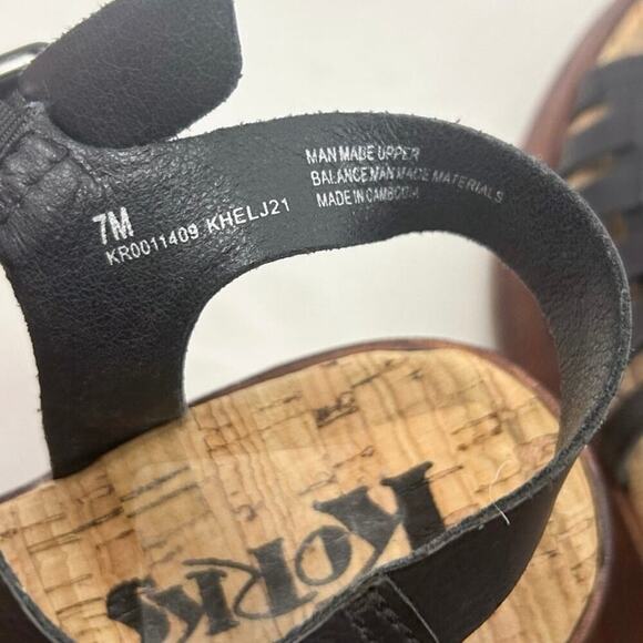 Korks Kork-Ease Marley Black Faux Leather Wedge Sandals Size 7 - Picture 7 of 7